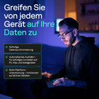 Mann mit Laptop, Cybersecurity-Text