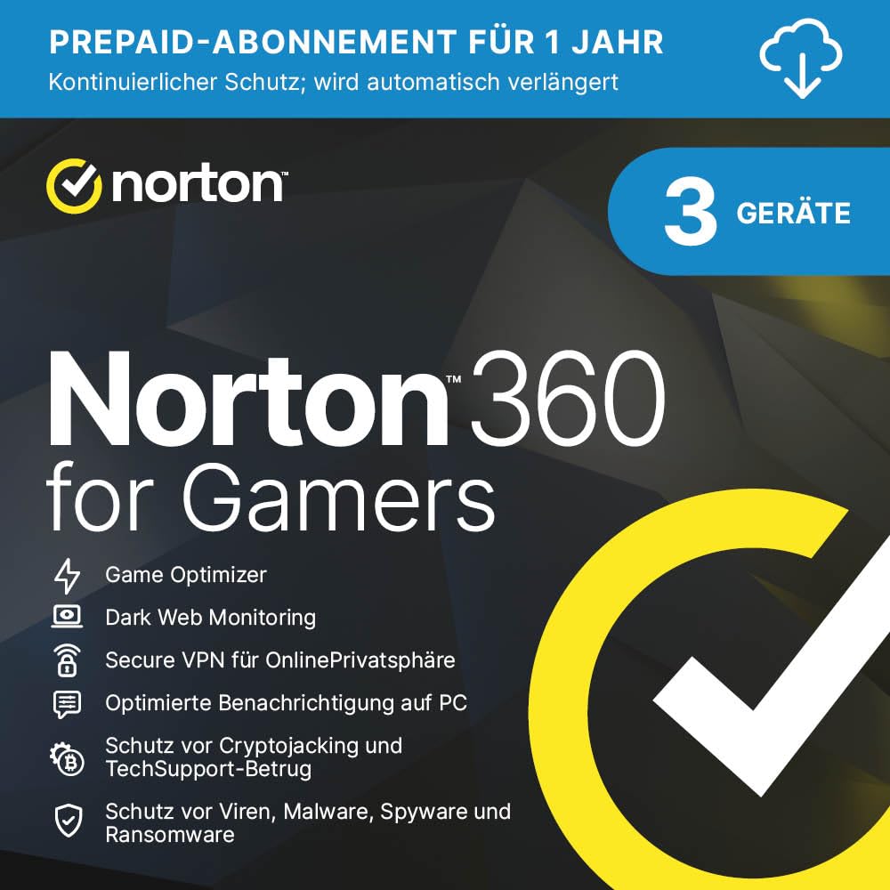 NORTON 360 for Gamers 2025 3 Geräte 1 Jahr 50GB Cloud OHNE ABO EMAIL SOFORT