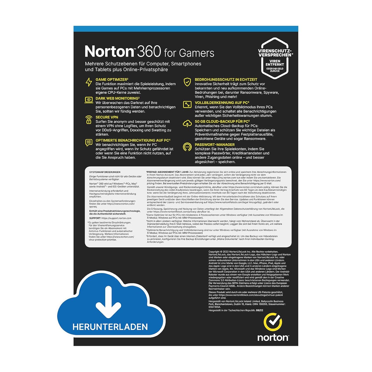 NORTON 360 for Gamers 2025 3 Geräte 1 Jahr 50GB Cloud OHNE ABO EMAIL SOFORT