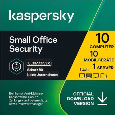 Kaspersky Small Office Security 6 for Desktops | 10 Geräte 10 Mobil 1 Server | 1 Jahr | Windows/Mac/Android/WinServer | für kleine Unternehmen | Aktivierungscode per Email