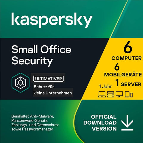 Kaspersky Small Office Security | 6 Geräte 6 Mobil 1 Server |1 Jahr | Windows/Mac/Android/WinServer | für kleine Unternehmen | Aktivierungscode per Email