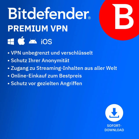 Bitdefender Premium VPN unlimited - 10 Geräte 1 Jahr/Win, Mac, Android, iOS