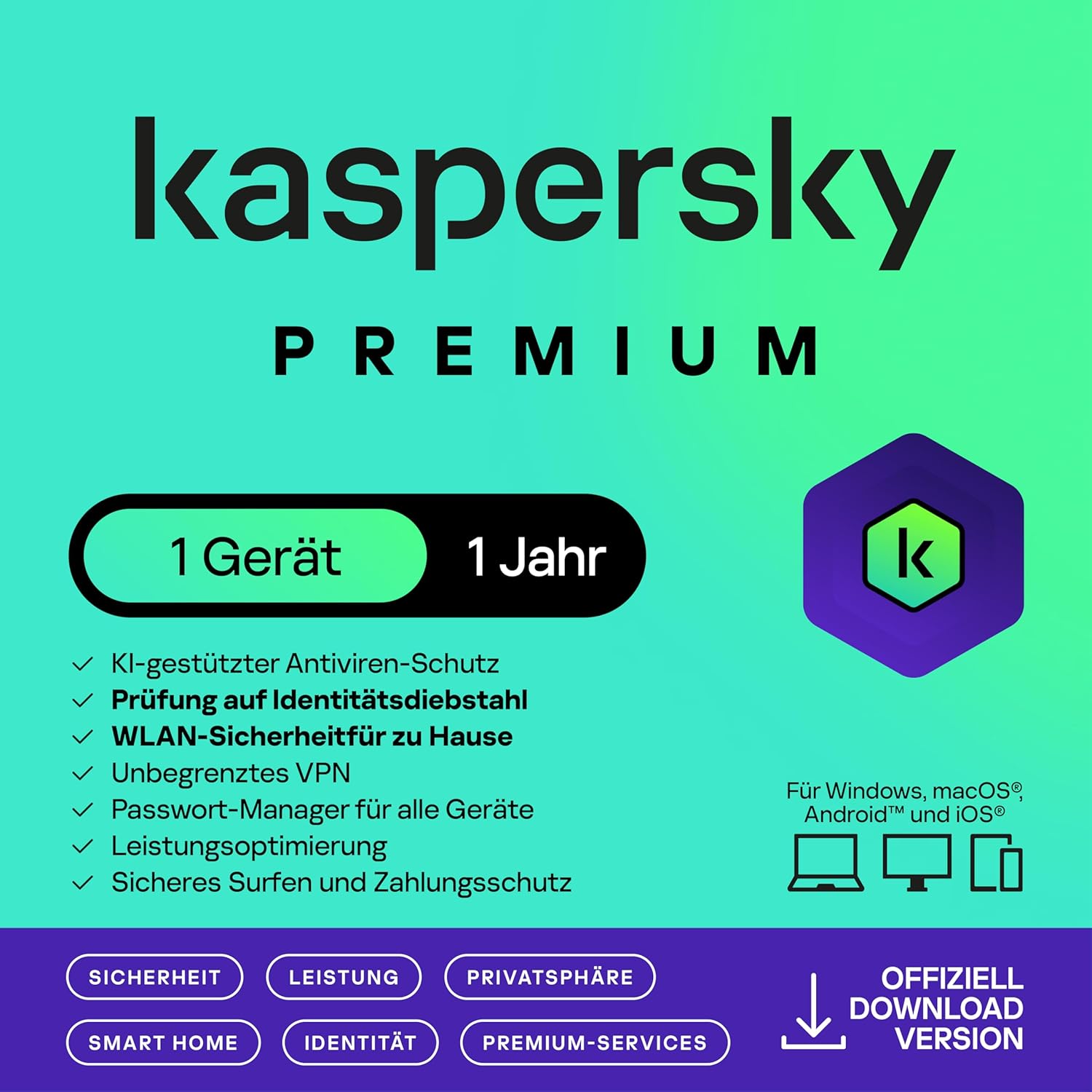 Kaspersky Premium Total Security 2025 Upgrade Verlängerung  | 1 Gerät - 1 Jahr | Sofortdownload + Key