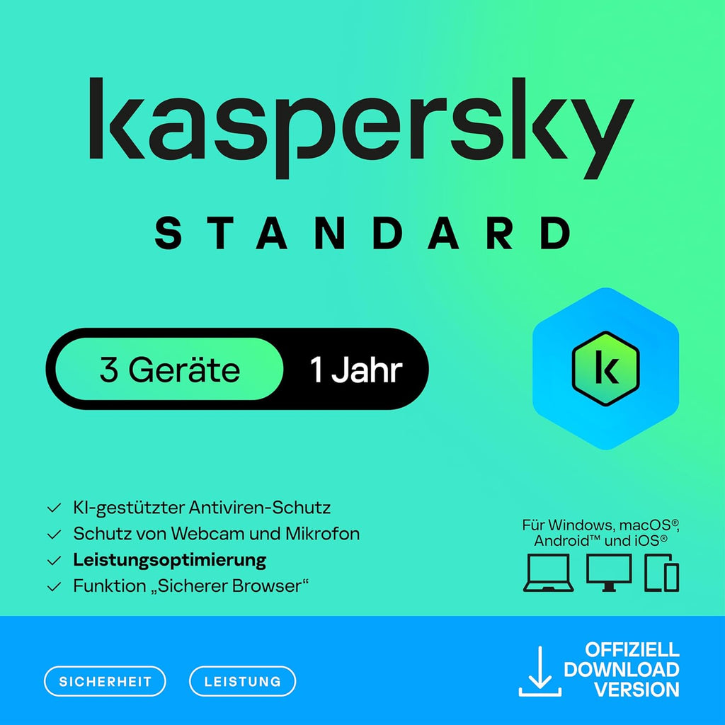Kaspersky Standard Anti-Virus 2026  1-10 Geräte / 2 Jahre Online-Banking Leistungsoptimierung  PC/Mac/Mobile  Aktivierungscode per Email