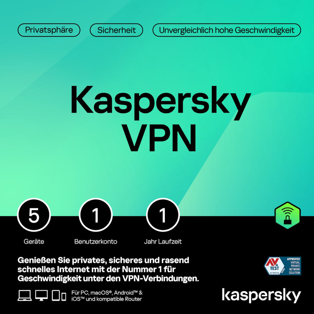 Kaspersky VPN Secure Connection – 5 Geräte – 1 Jahr