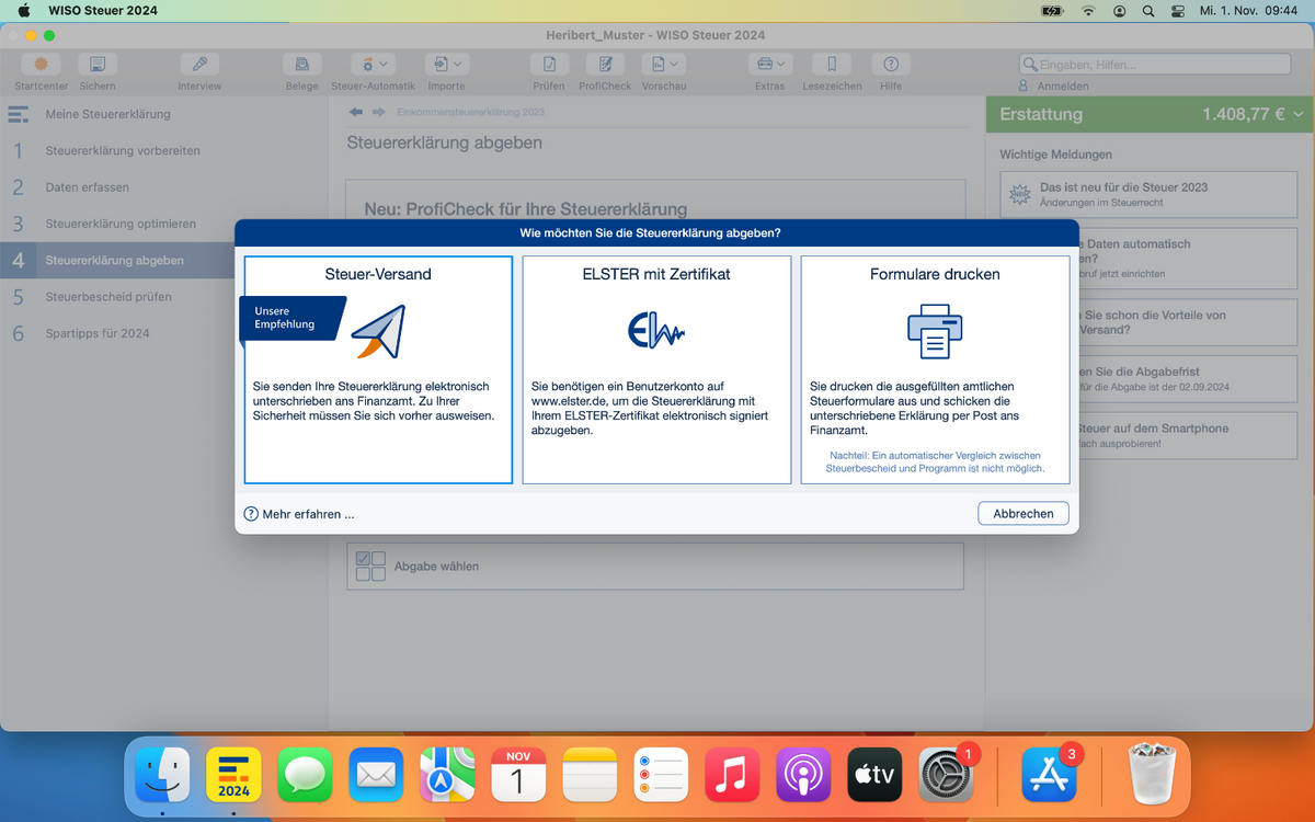 Steuererklärungssoftware mit Sicherheitsoptionen