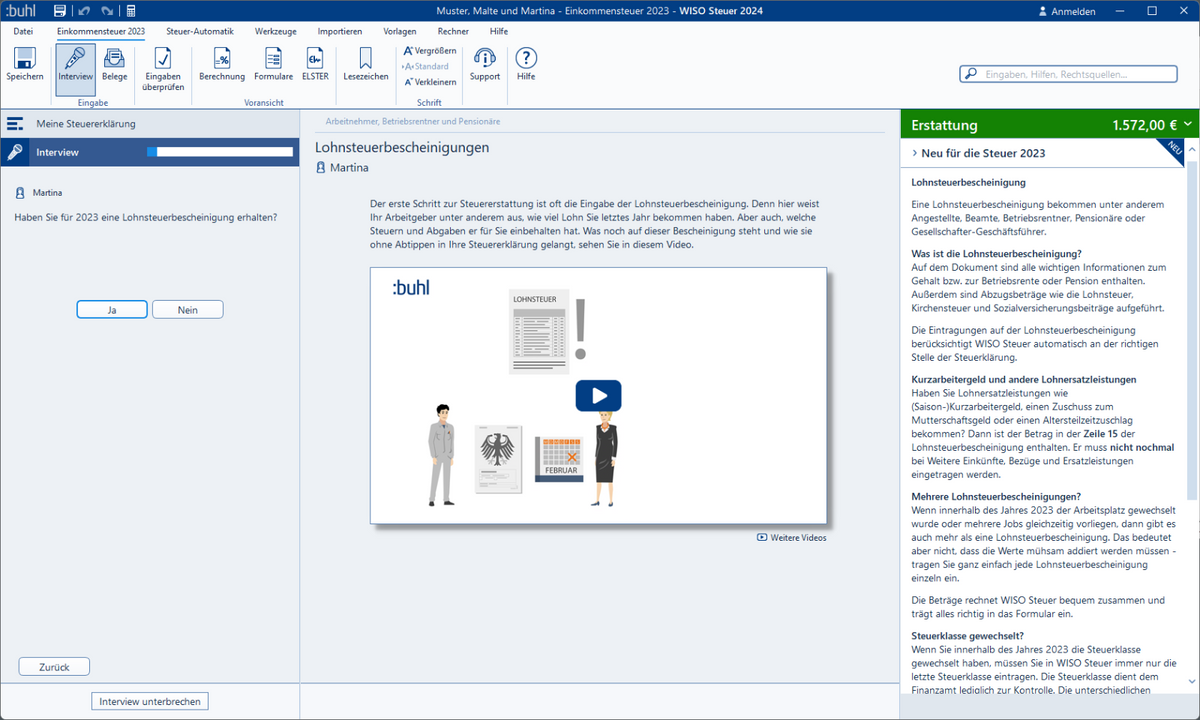Steuererklärungssoftware-Benutzeroberfläche auf Bildschirm
