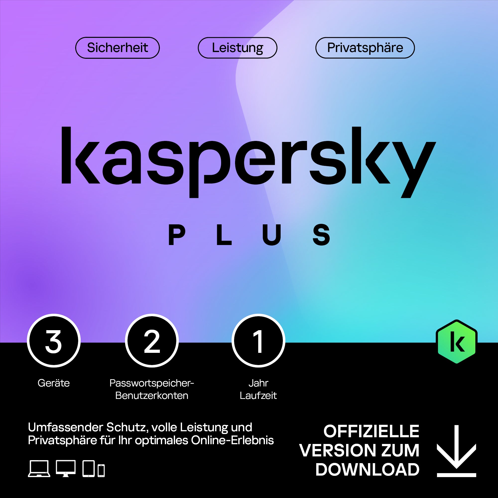 Kaspersky Plus Internet Security 2024  1-10 Geräte 1- 2 Jahre  Anti-Phishing und Firewall  Unbegrenzter VPN  Passwort-Manager Online-Banking Schutz  PC/Mac/Mobile Aktivierungscode per Email
